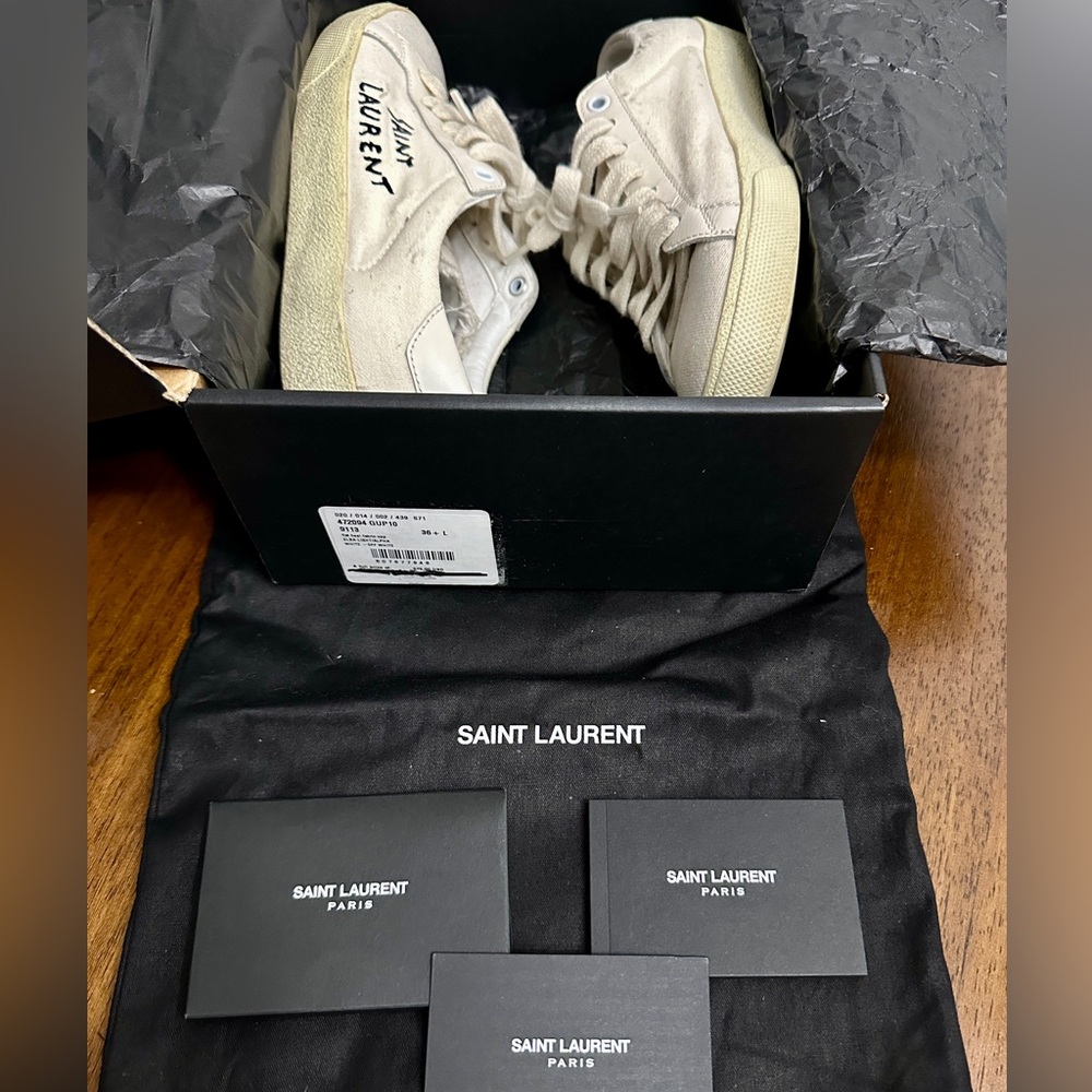 Saint Laurent Distressed Canvas Elba Light Alpha Sigma Sneakers Off White